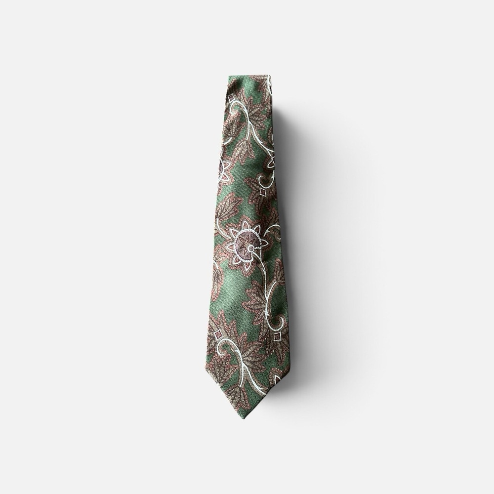 Vintage Ferrell Reed Brody's Olive Green Floral Wide Necktie 54" x 3.75" USA